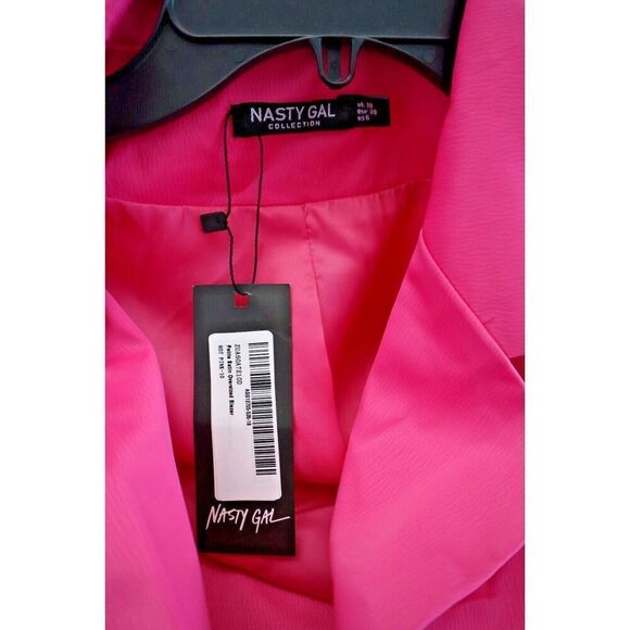 Nasty Gal ZUA60A7E10D Women's Sz 6 Hot Pink Satin Oversized Blazer - Picture 3 of 11